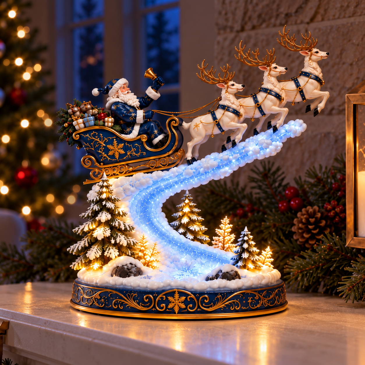 Vintage Santa Sleigh LED Christmas Figurine with Remote Contro