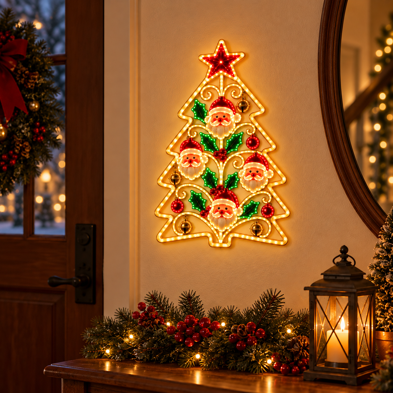 Vintage Santa Christmas Tree LED Wall Decor