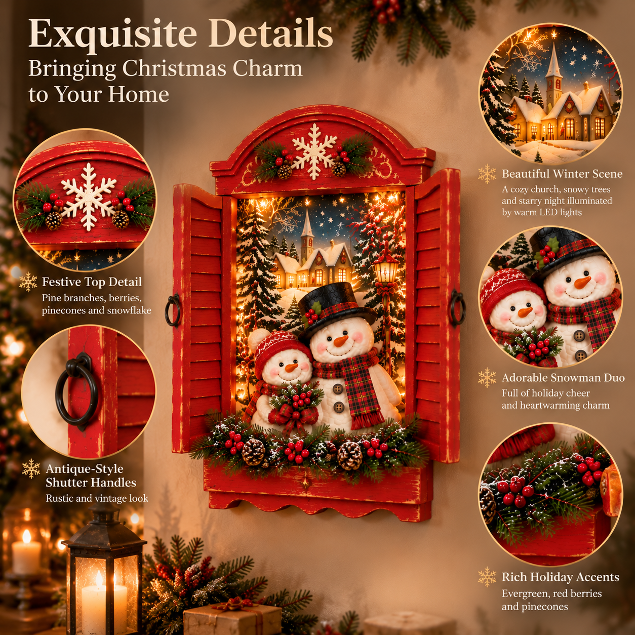 Vintage Lighted Christmas Snowman Window Wall Hanging