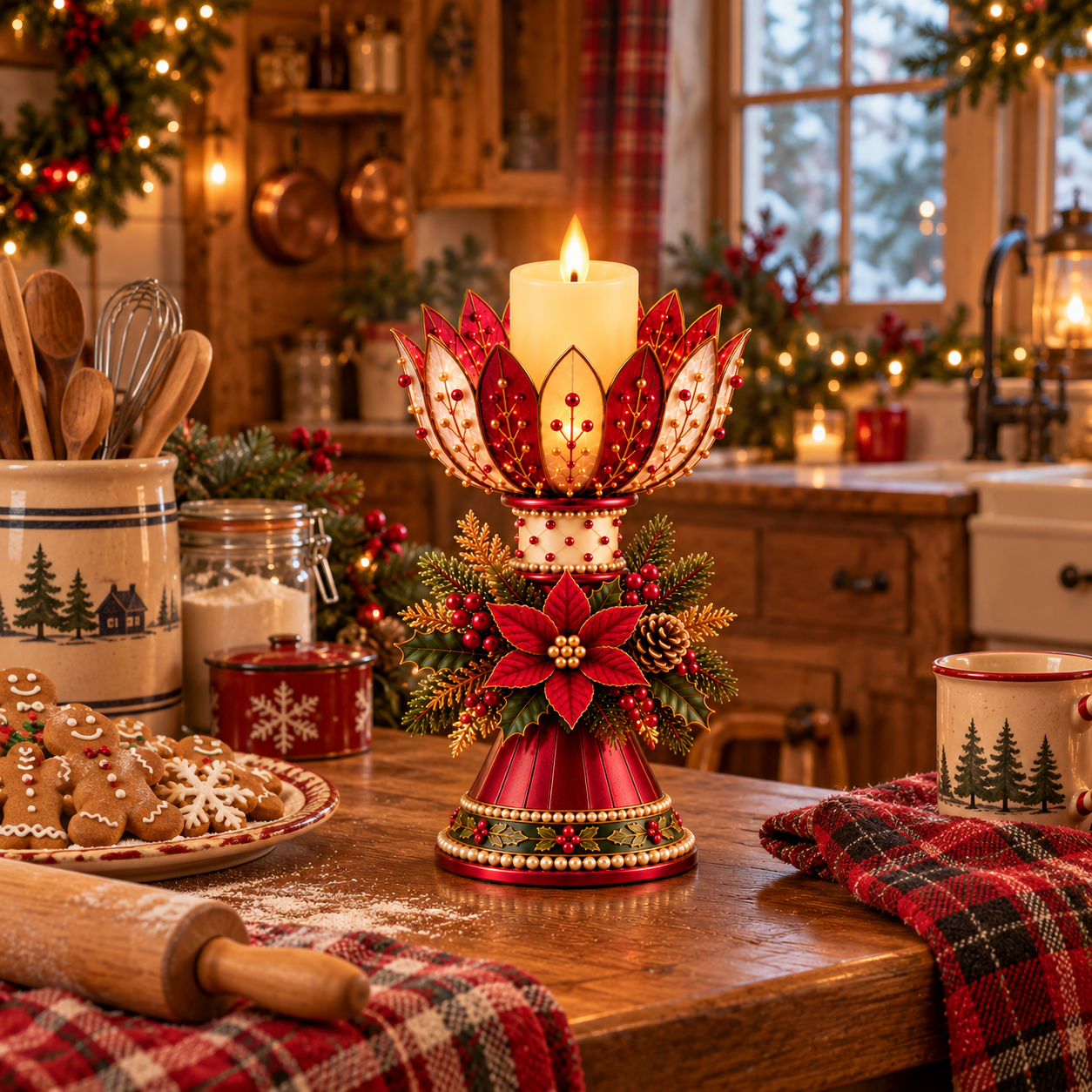 Vintage Victorian Christmas Lighted Candle Holder