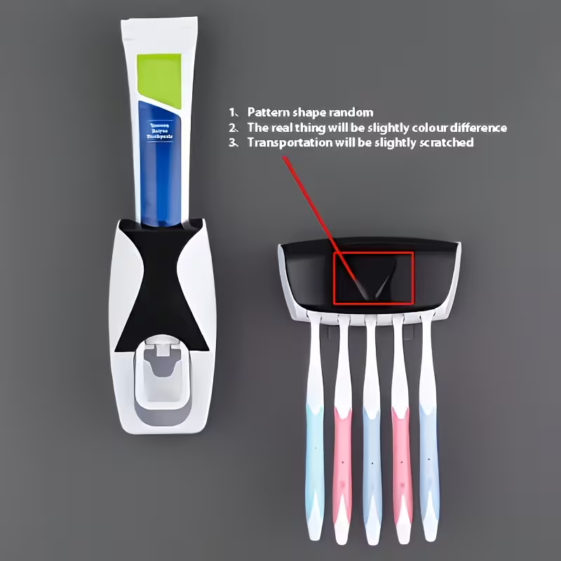 2pcs No Punching Wall Mounted Automatic Toothpaste Squeeze Holder Set - Space-saving Bathroom Storage Artifact, One-button Operation, Hygienic Anti-drip Design, Durable Plastic Material (black/white) - Easy Installation, No Tools Required, Wall Sto