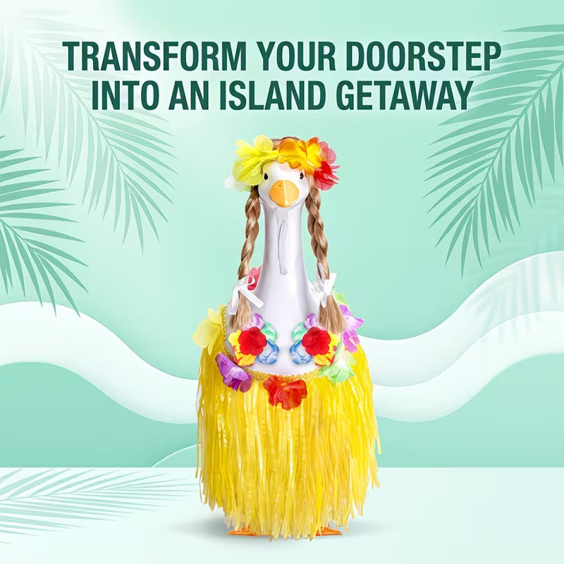4pcs Hawaiian Garden Goose Clothing - Shirts/Skirts, Headwear, Wreath, Glasses, Outdoor Beach Decoration, Outdoor Art Decoration, Interesting Design, Modern Style, Durable Outdoor Decoration