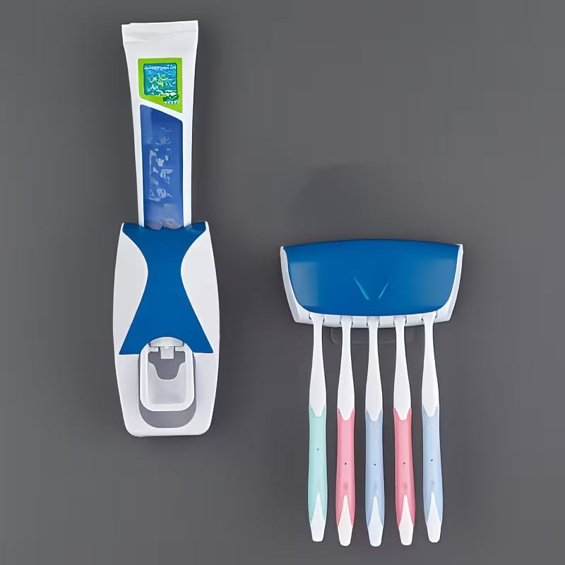 2pcs No Punching Wall Mounted Automatic Toothpaste Squeeze Holder Set - Space-saving Bathroom Storage Artifact, One-button Operation, Hygienic Anti-drip Design, Durable Plastic Material (black/white) - Easy Installation, No Tools Required, Wall Sto