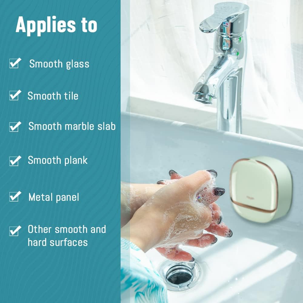 Luxury Soap Holder with Drain Tray, Waterproof Soap Dish Holder, Keep Soap Bars Dry, Adhesive Soap Case Box Wall Mounted for Shower, Bathroom, Bathtub, White