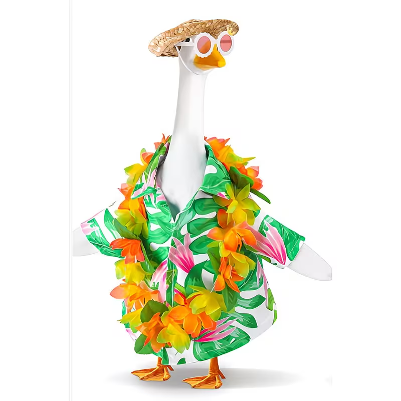 4pcs Hawaiian Garden Goose Clothing - Shirts/Skirts, Headwear, Wreath, Glasses, Outdoor Beach Decoration, Outdoor Art Decoration, Interesting Design, Modern Style, Durable Outdoor Decoration