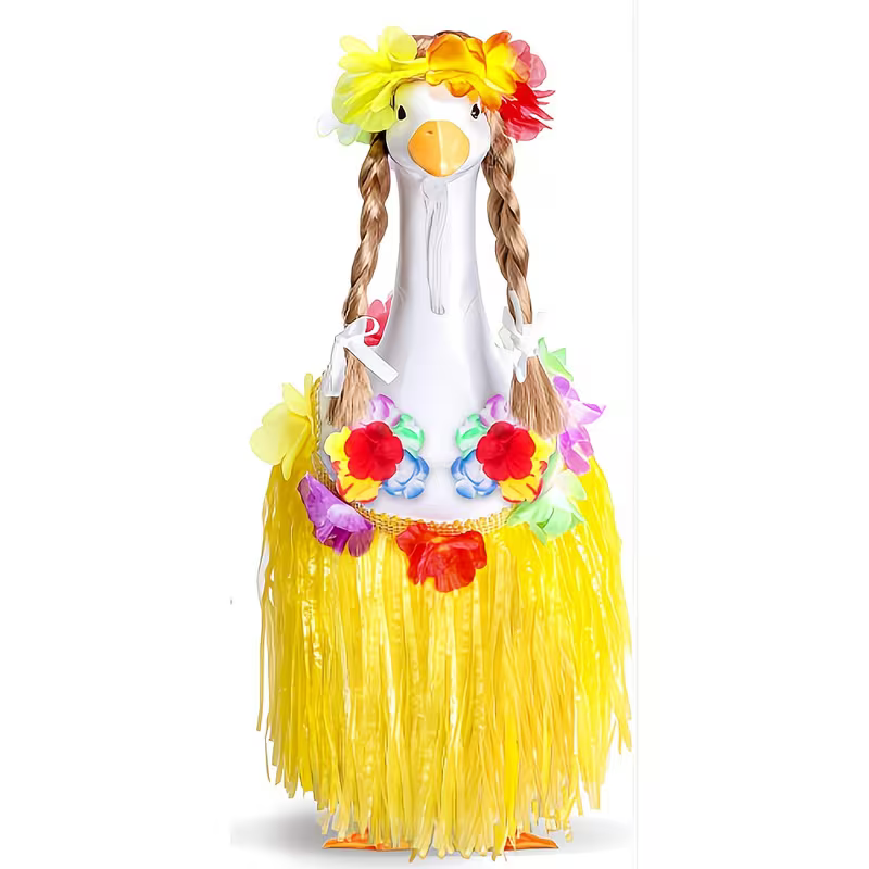 4pcs Hawaiian Garden Goose Clothing - Shirts/Skirts, Headwear, Wreath, Glasses, Outdoor Beach Decoration, Outdoor Art Decoration, Interesting Design, Modern Style, Durable Outdoor Decoration