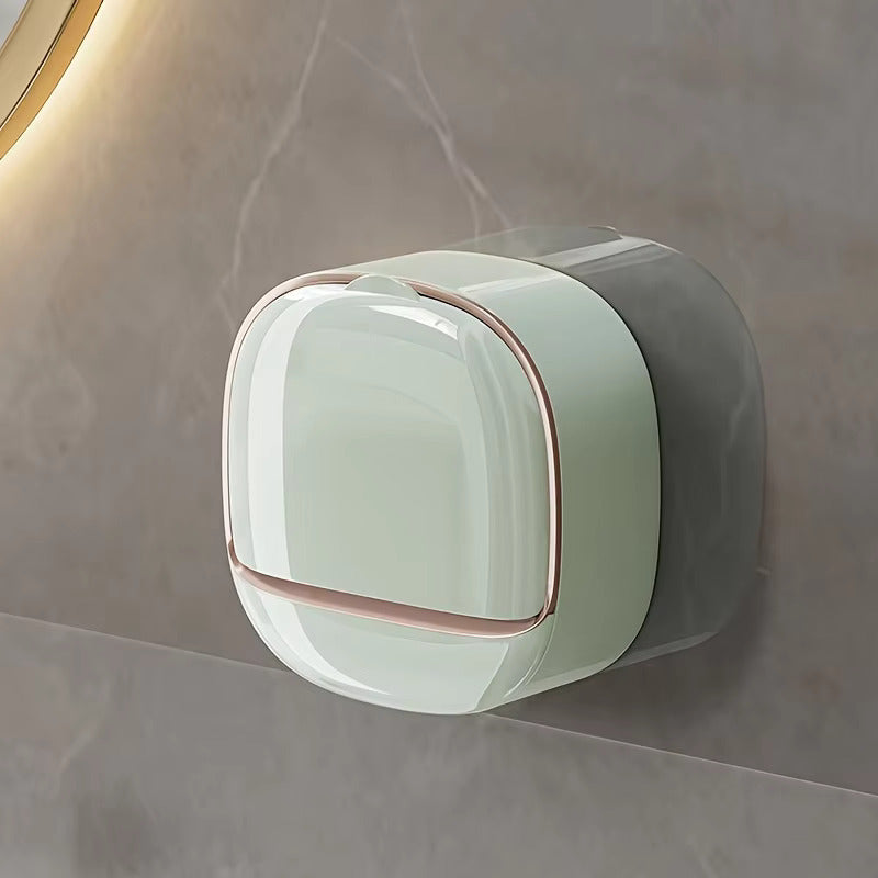 Luxury Soap Holder with Drain Tray, Waterproof Soap Dish Holder, Keep Soap Bars Dry, Adhesive Soap Case Box Wall Mounted for Shower, Bathroom, Bathtub, White