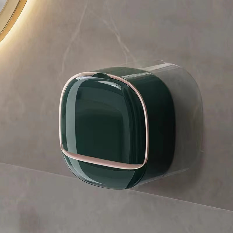 Luxury Soap Holder with Drain Tray, Waterproof Soap Dish Holder, Keep Soap Bars Dry, Adhesive Soap Case Box Wall Mounted for Shower, Bathroom, Bathtub, White