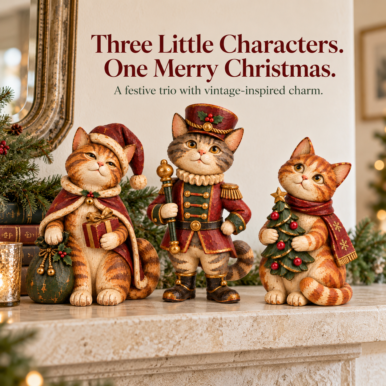 Vintage Christmas Cat Figurines