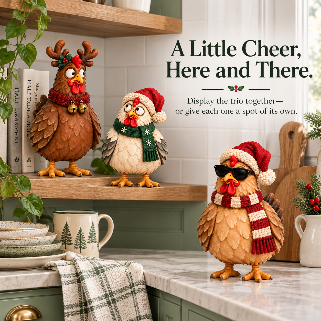 Vintage Christmas Chicken Figurine Set of 3