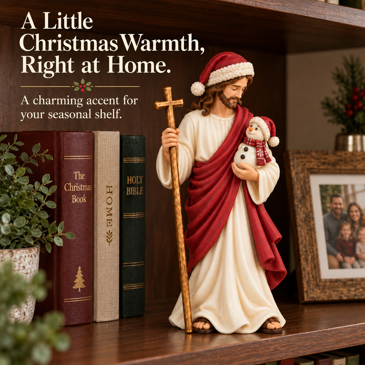 Jesus Holding a Snowman Christmas Figurine
