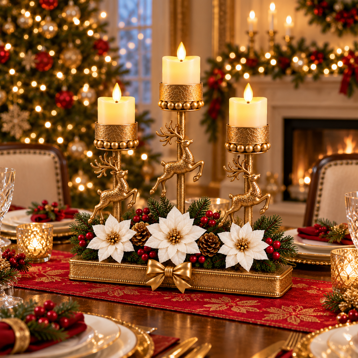 Vintage Victorian Christmas Deer Candle Centerpiece