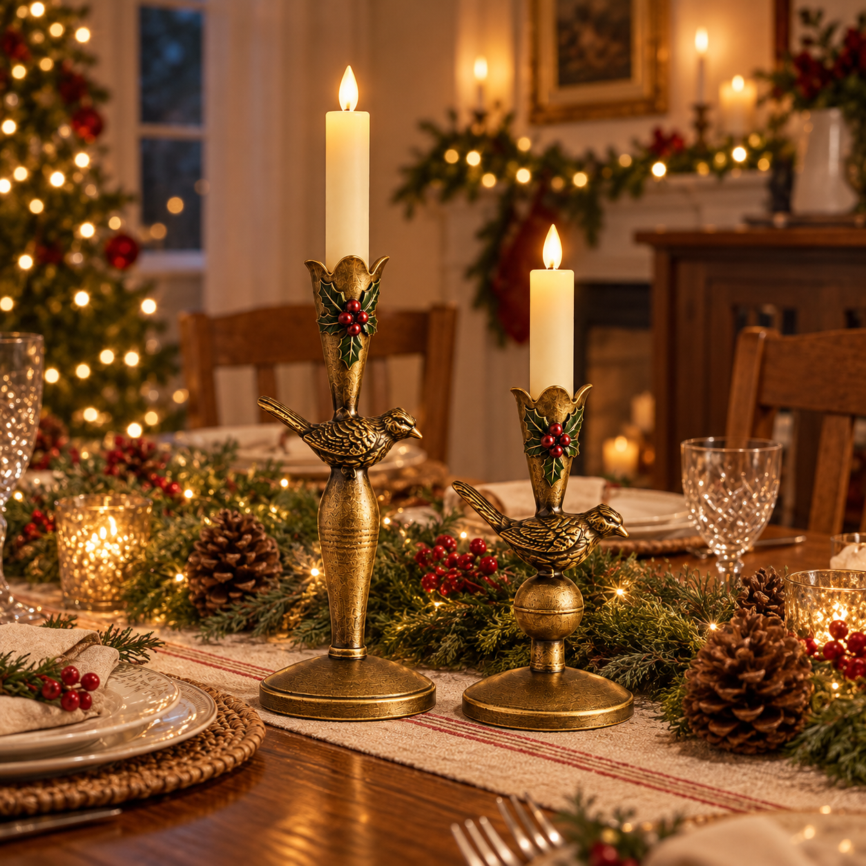 Vintage Christmas Bird Candle Holders Set