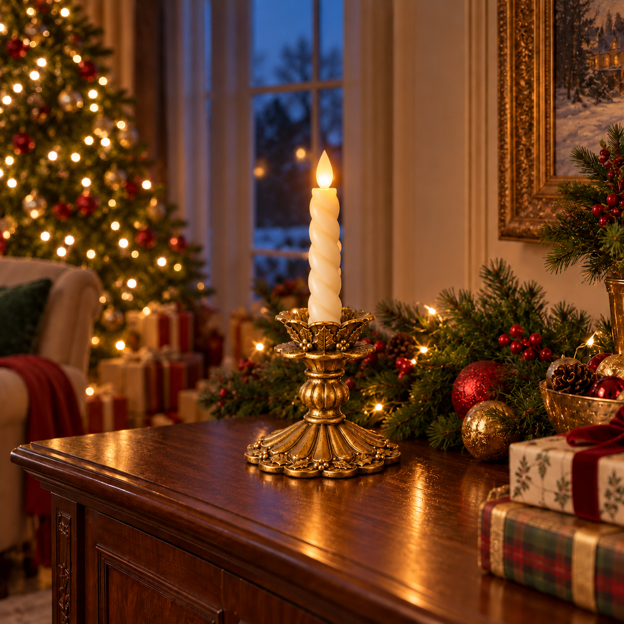 Vintage Antique Gold Christmas LED Candle Holders