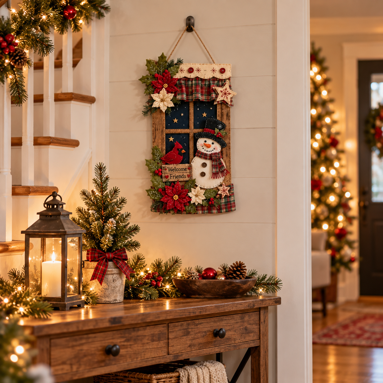 Vintage Felt Christmas Window Wall Hanging Decor