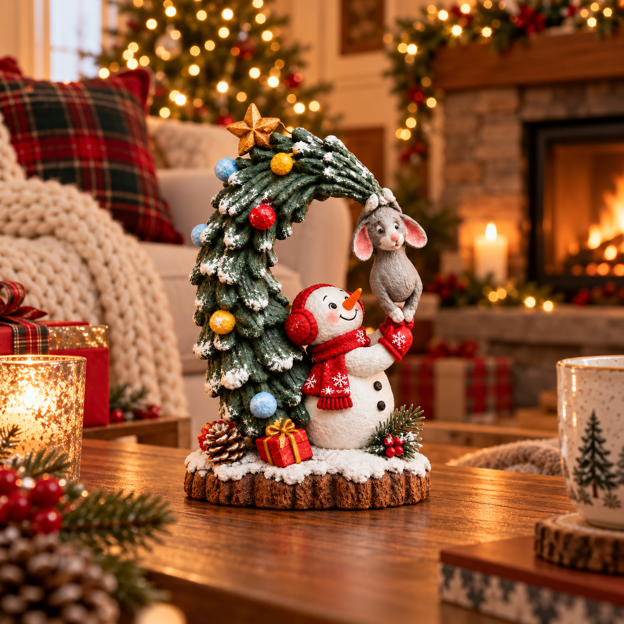 Woodland Mouse & Snowman Christmas Tree Figurine