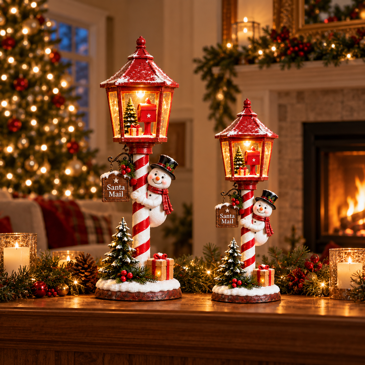 Lighted Santa Mail Snowman Lantern