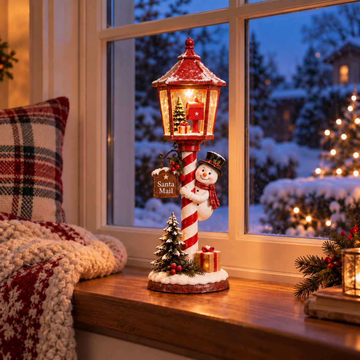 Lighted Santa Mail Snowman Lantern