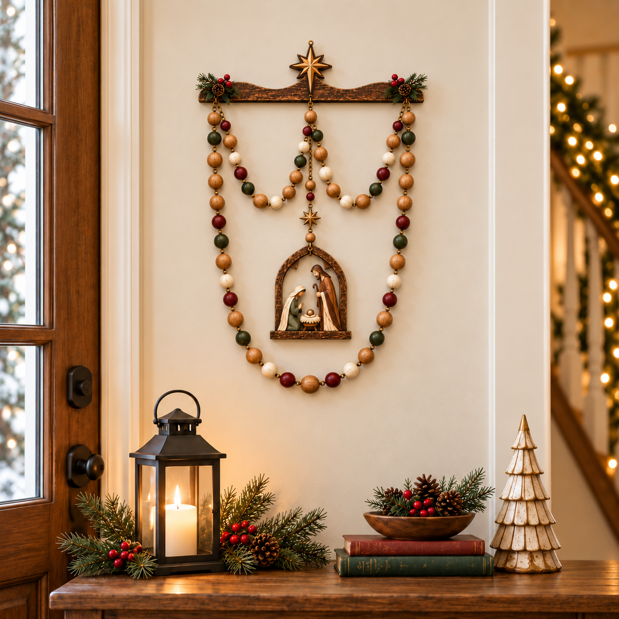 Vintage Nativity Christmas Beaded Wall Hanging