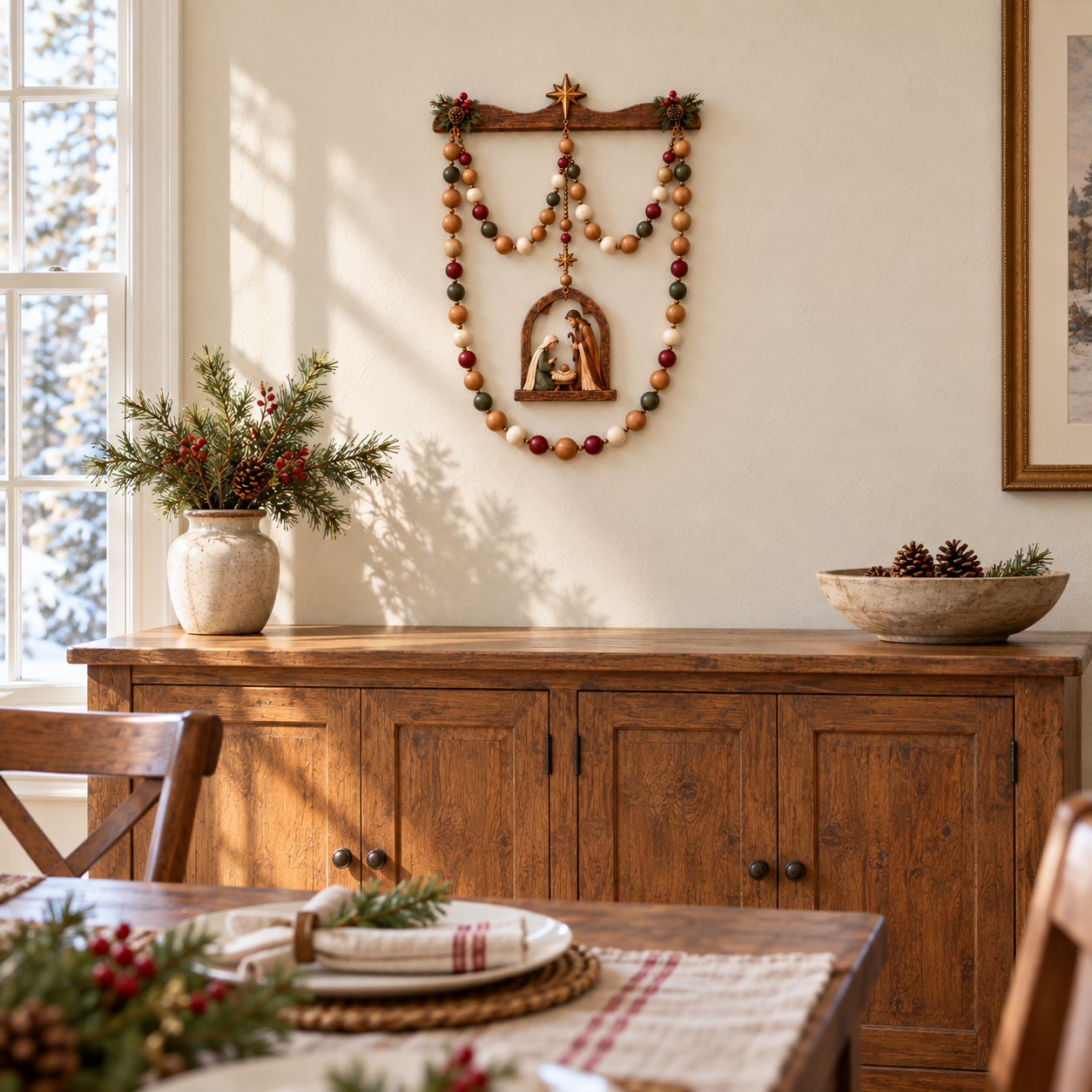 Vintage Nativity Christmas Beaded Wall Hanging