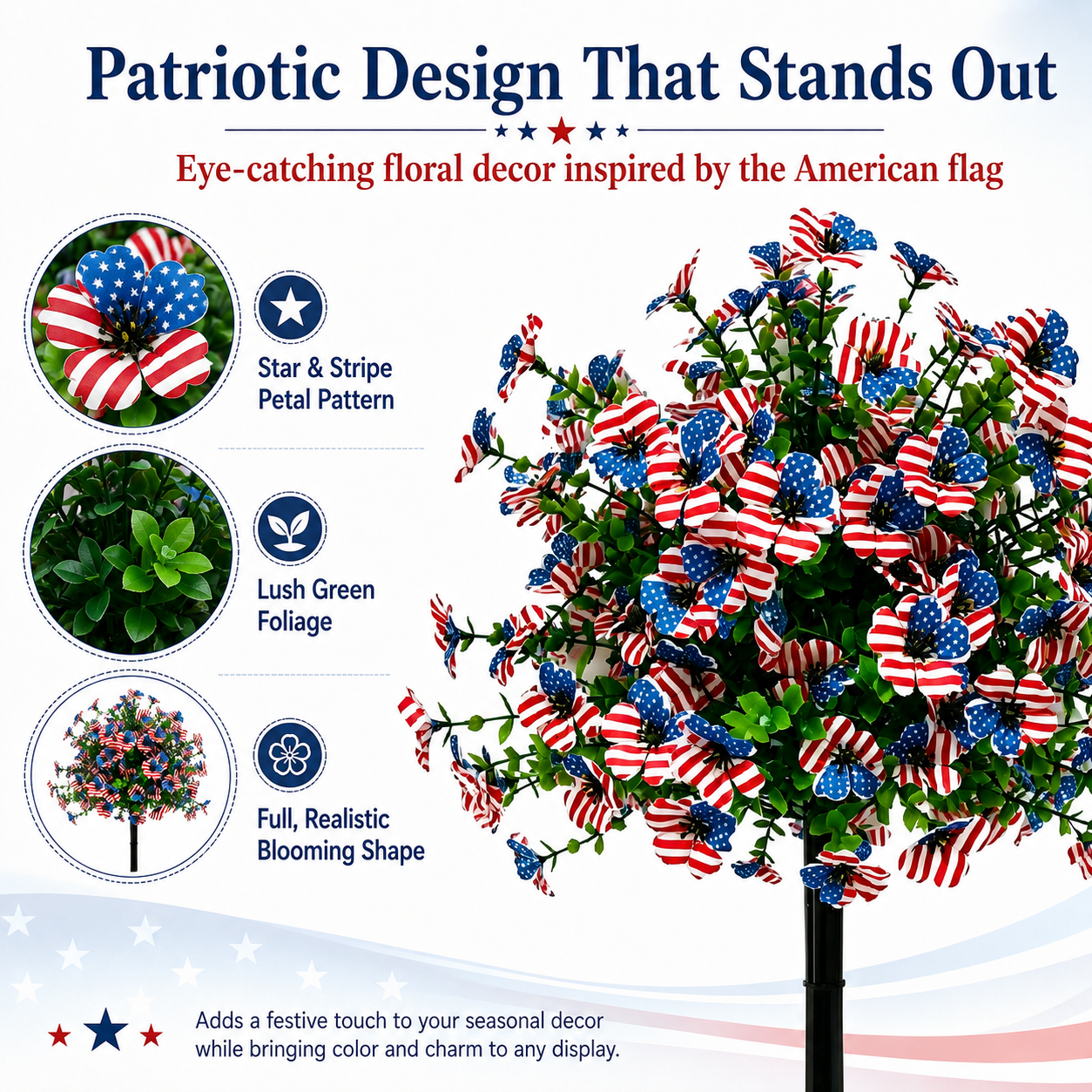 Patriotic Artificial Flower Decoration – American Flag-Inspired Floral Arrangement, Lightweight 200g, Perfect for Holiday & Outdoor Display