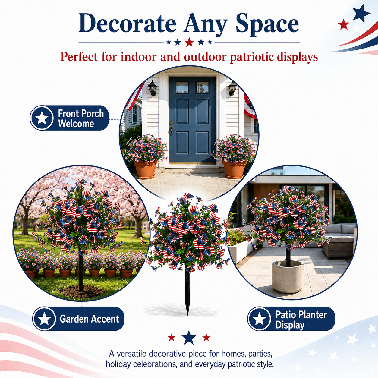 Patriotic Artificial Flower Decoration – American Flag-Inspired Floral Arrangement, Lightweight 200g, Perfect for Holiday & Outdoor Display