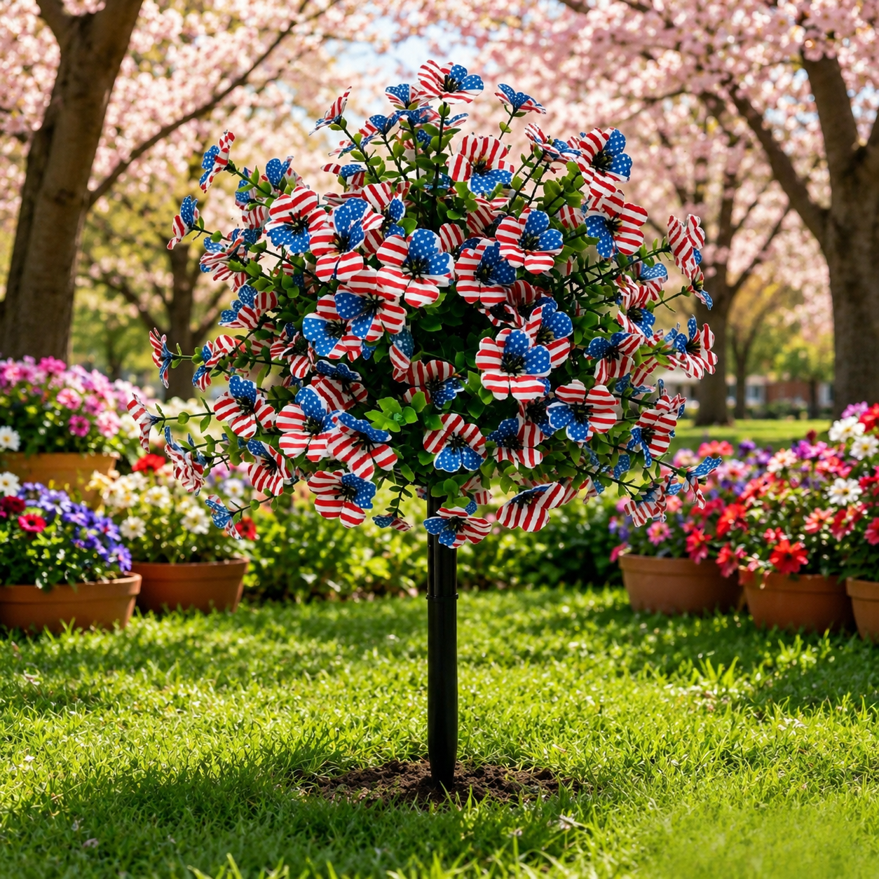Patriotic Artificial Flower Decoration – American Flag-Inspired Floral Arrangement, Lightweight 200g, Perfect for Holiday & Outdoor Display