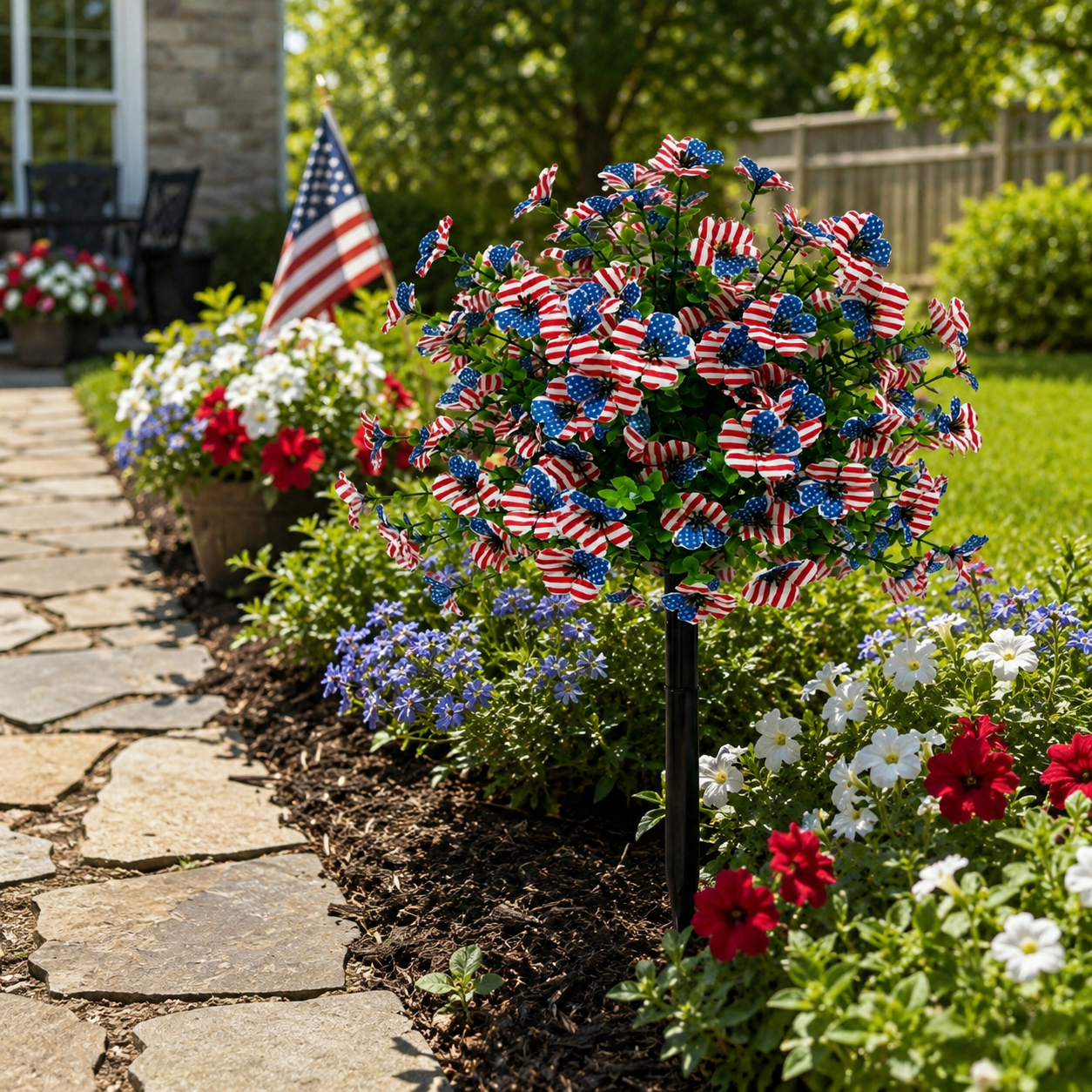 Patriotic Artificial Flower Decoration – American Flag-Inspired Floral Arrangement, Lightweight 200g, Perfect for Holiday & Outdoor Display