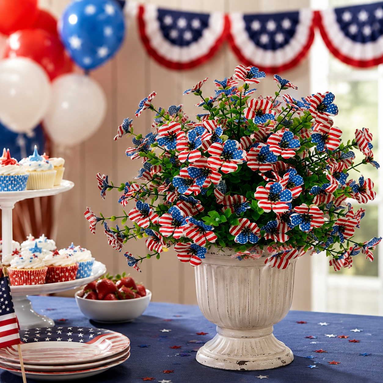 Patriotic Artificial Flower Decoration – American Flag-Inspired Floral Arrangement, Lightweight 200g, Perfect for Holiday & Outdoor Display