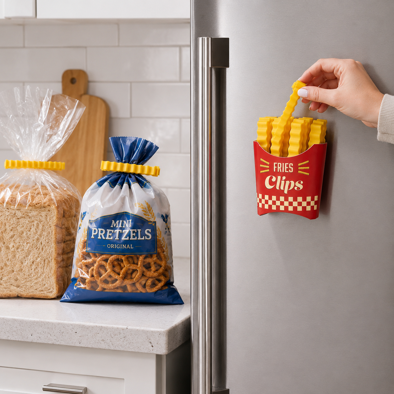 Fries Clips – French Fry Shaped Food Bag Clips with Magnetic Box, Keep Food Fresh