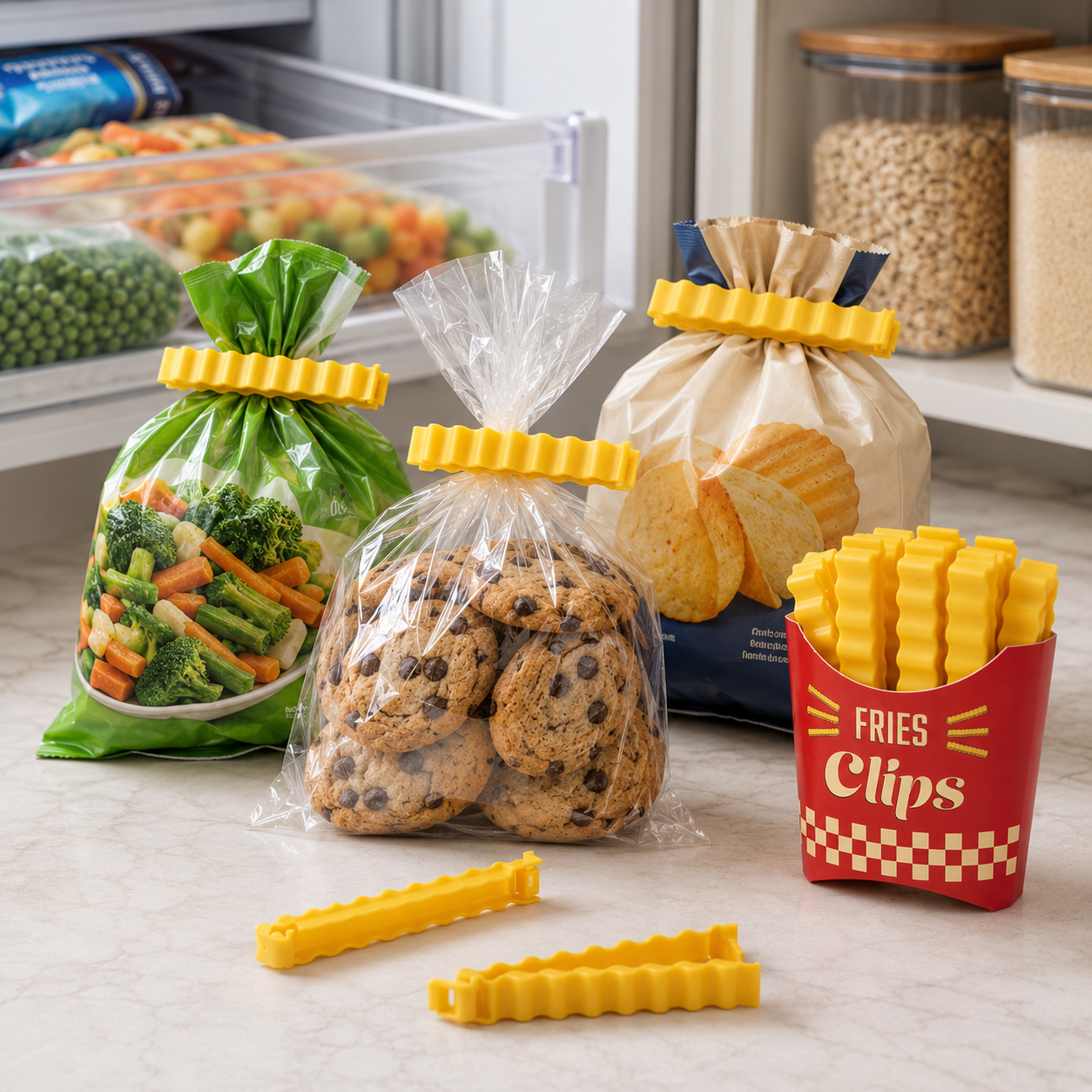 Fries Clips – French Fry Shaped Food Bag Clips with Magnetic Box, Keep Food Fresh