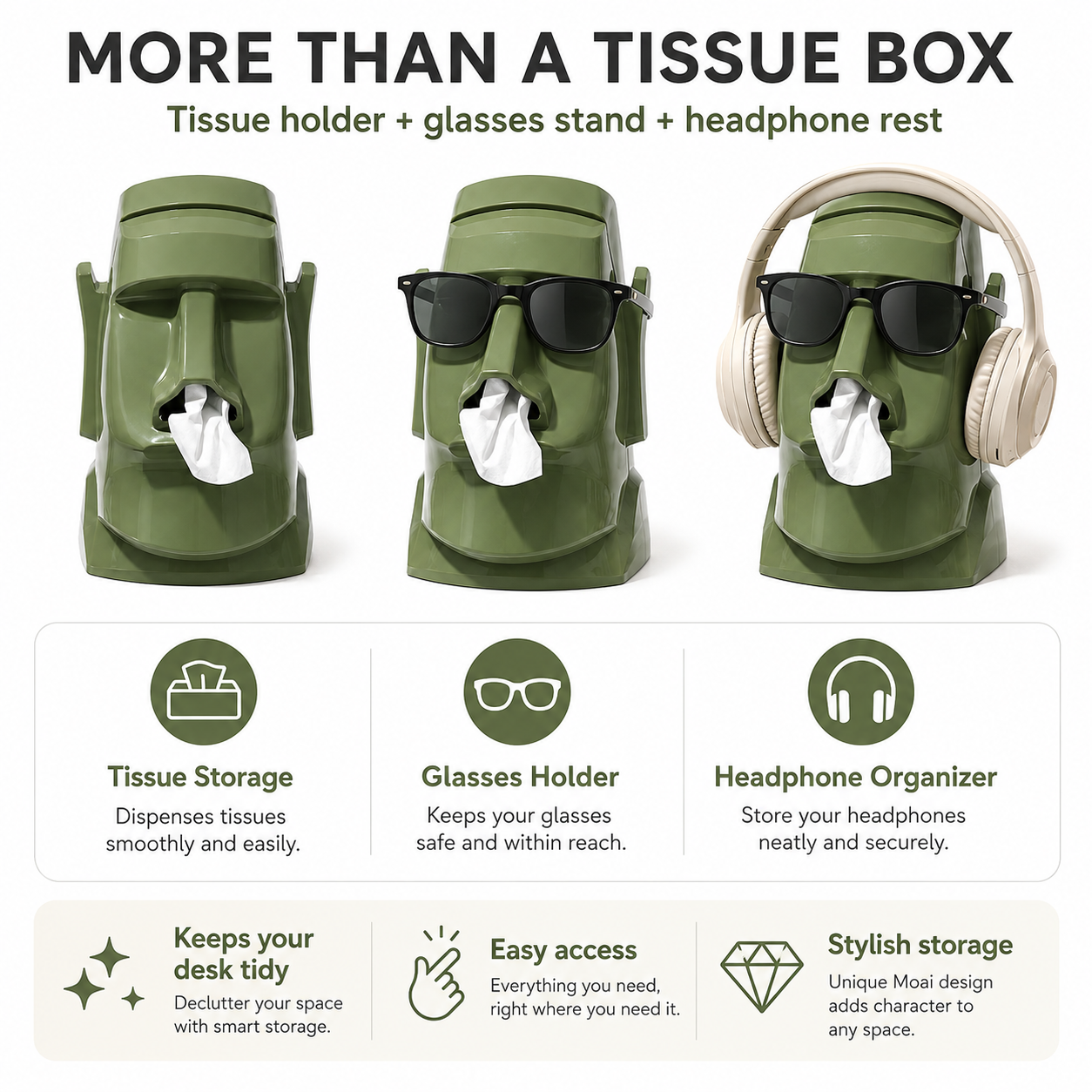 Moai Statue Tissue Box Holder – Fun & Functional ABS Desk Organizer for Home & Office