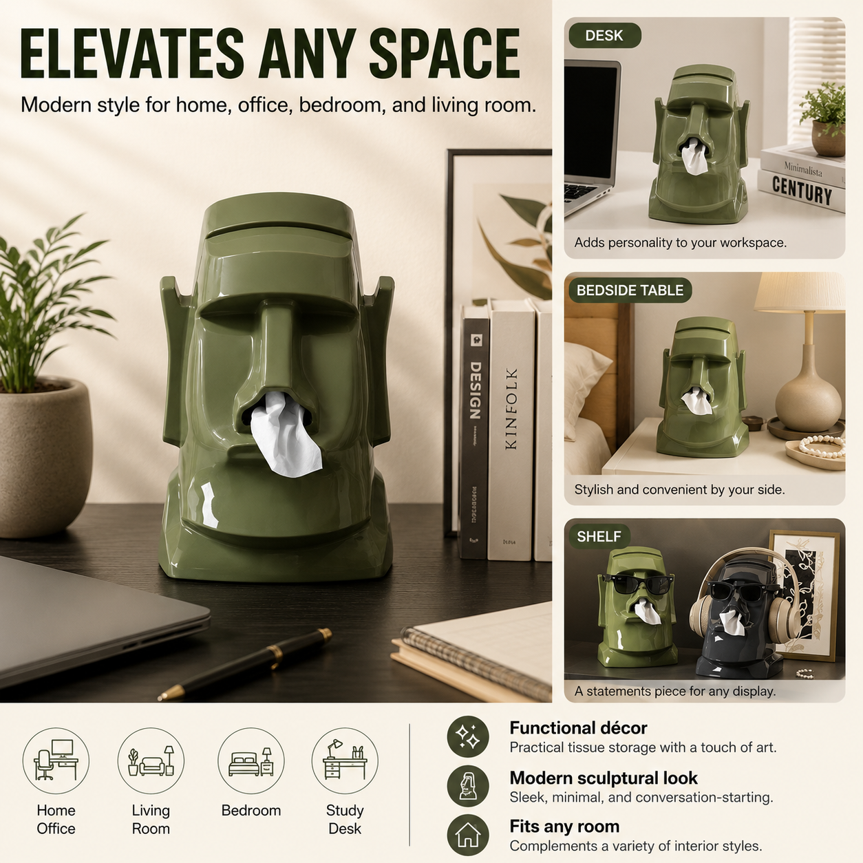 Moai Statue Tissue Box Holder – Fun & Functional ABS Desk Organizer for Home & Office