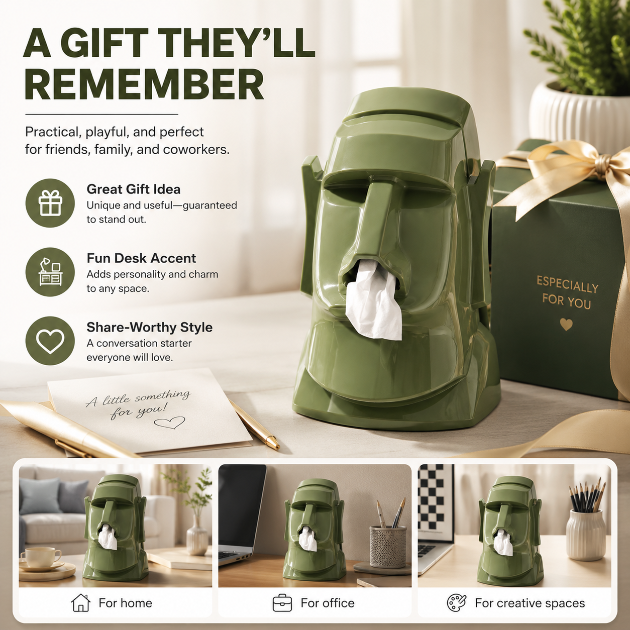 Moai Statue Tissue Box Holder – Fun & Functional ABS Desk Organizer for Home & Office