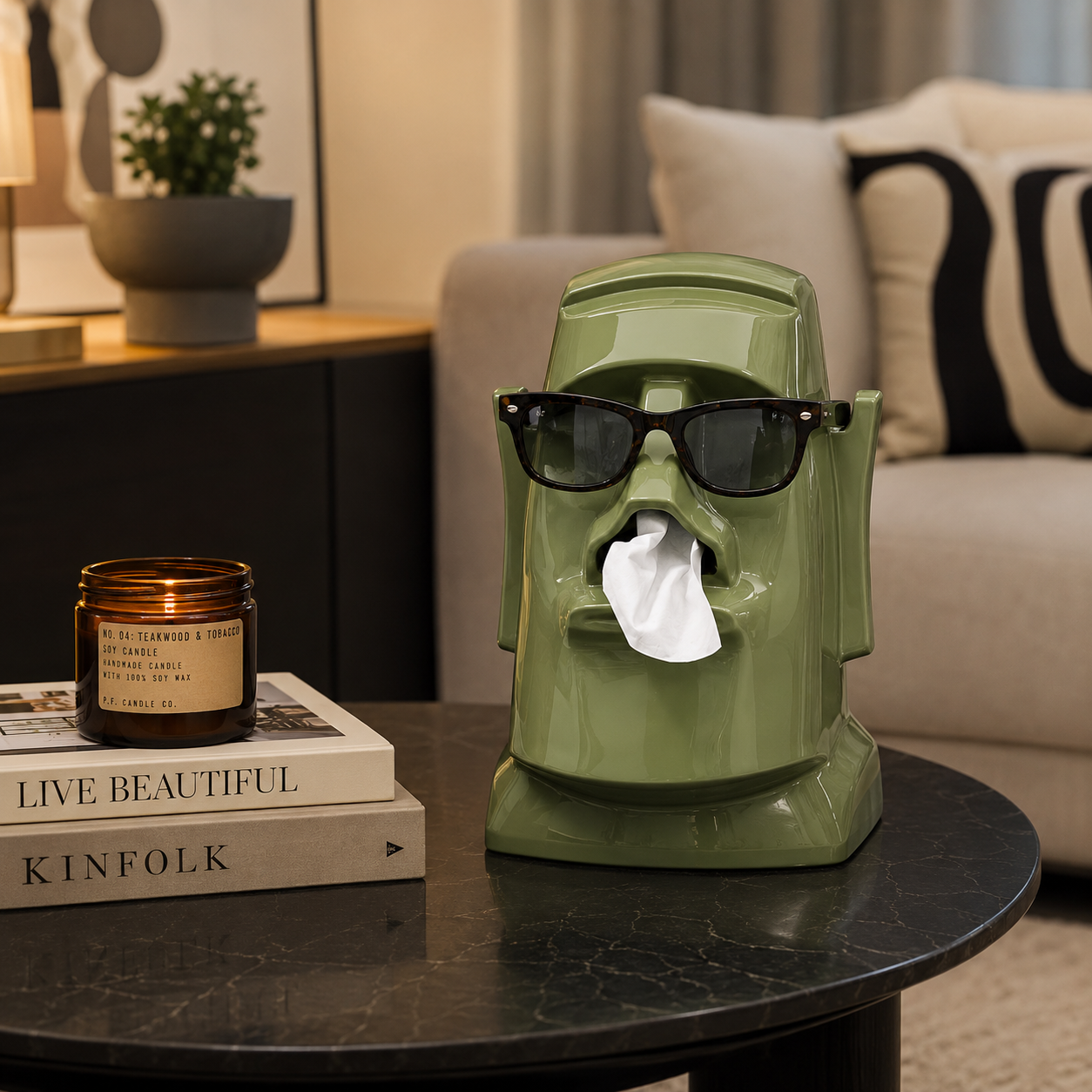 Moai Statue Tissue Box Holder – Fun & Functional ABS Desk Organizer for Home & Office