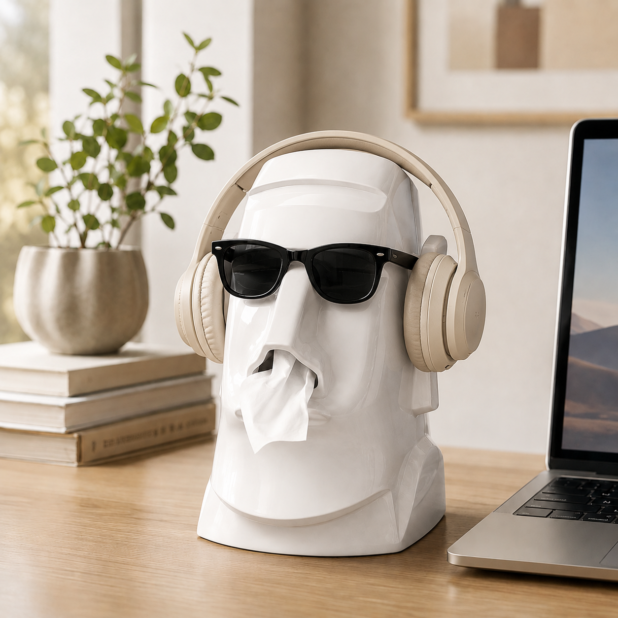 Moai Statue Tissue Box Holder – Fun & Functional ABS Desk Organizer for Home & Office