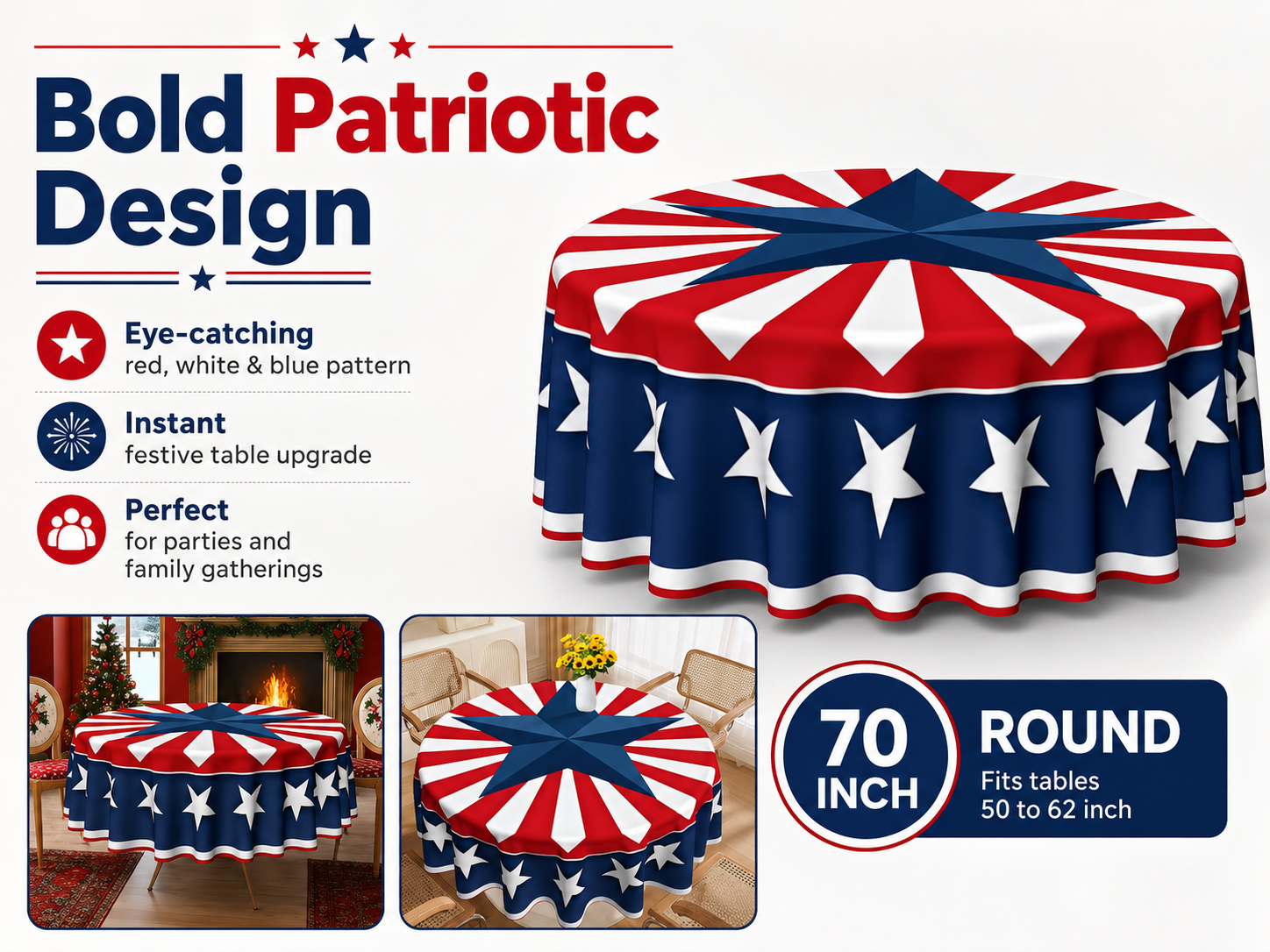 Patriotic Round Tablecloth – 70-inch