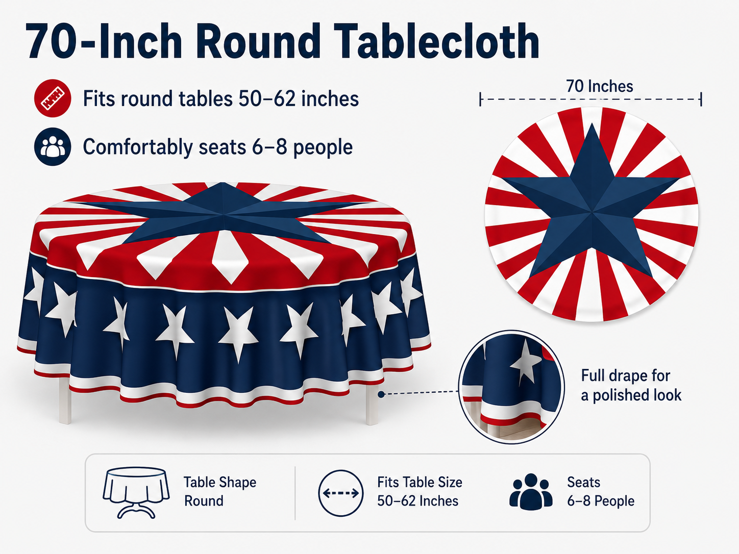 Patriotic Round Tablecloth – 70-inch