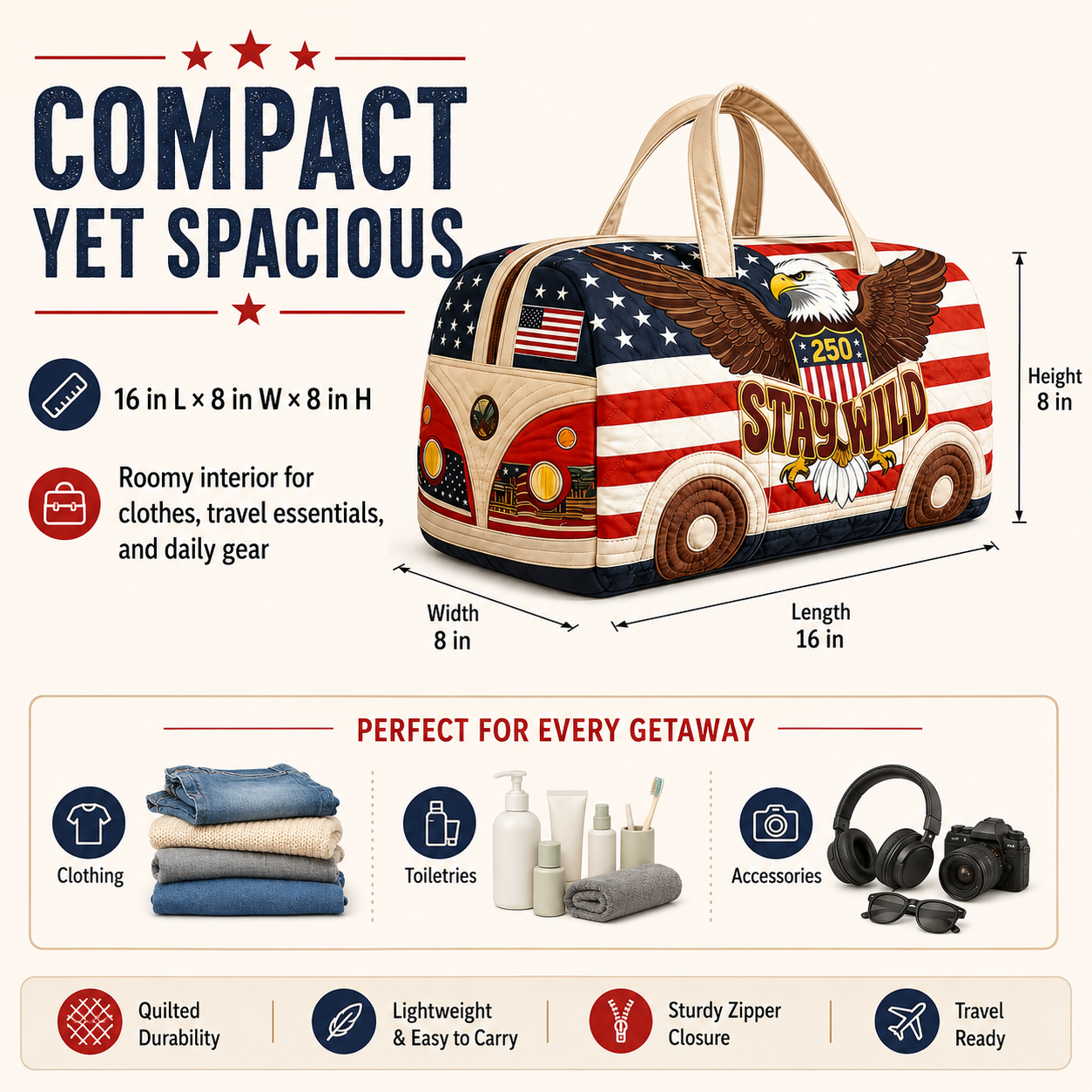 Patriotic Van-Inspired Duffel Bag – Stay Wild Edition