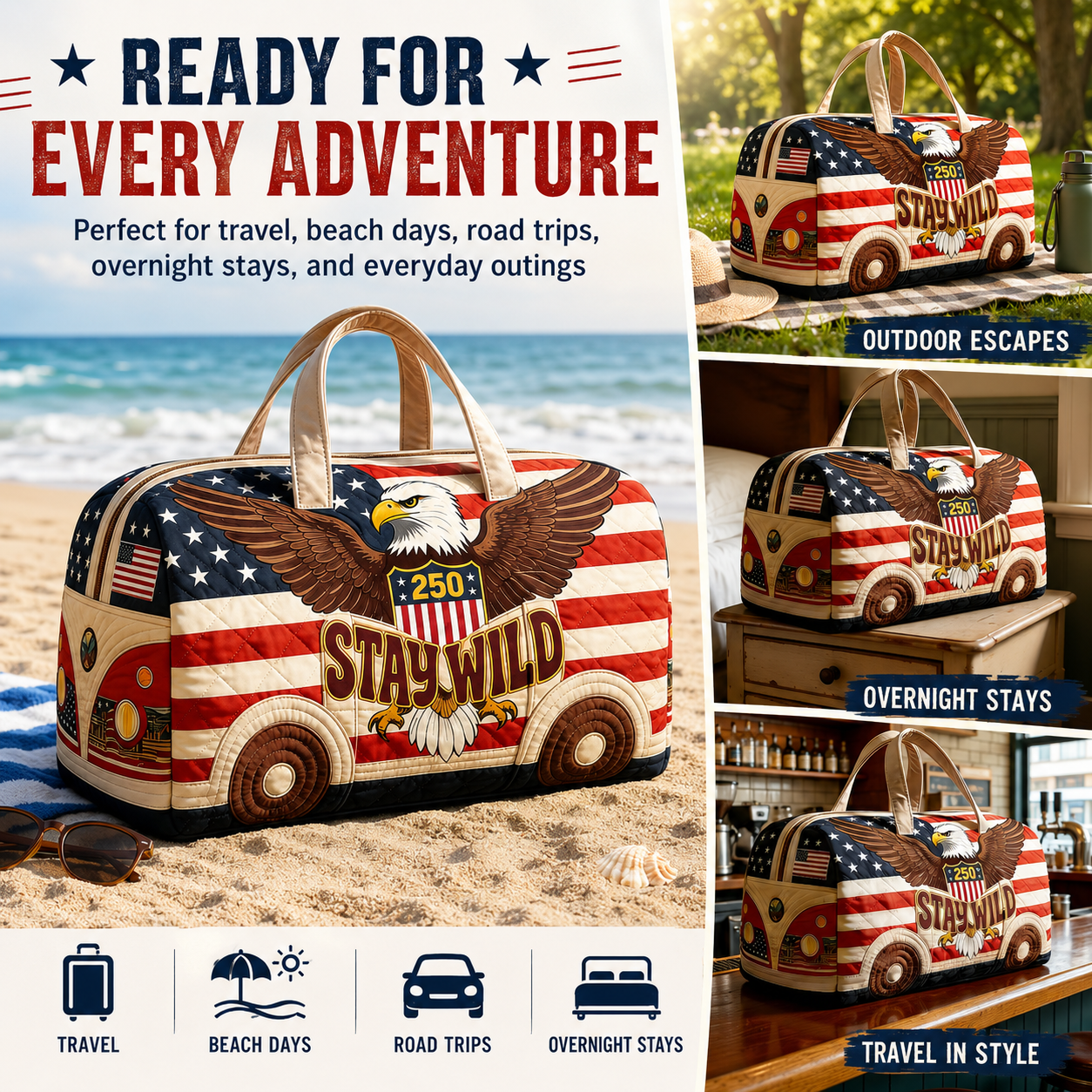 Patriotic Van-Inspired Duffel Bag – Stay Wild Edition
