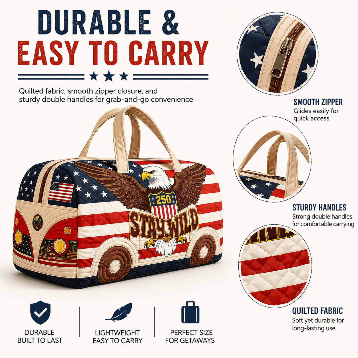 Patriotic Van-Inspired Duffel Bag – Stay Wild Edition