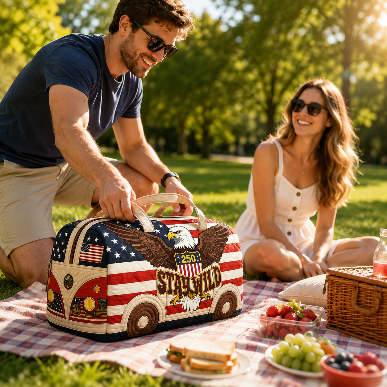 Patriotic Van-Inspired Duffel Bag – Stay Wild Edition
