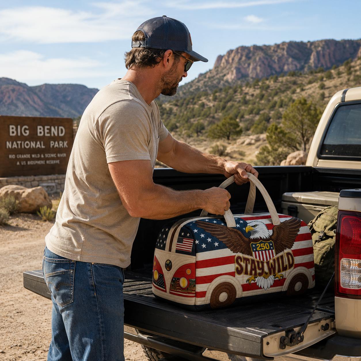 Patriotic Van-Inspired Duffel Bag – Stay Wild Edition