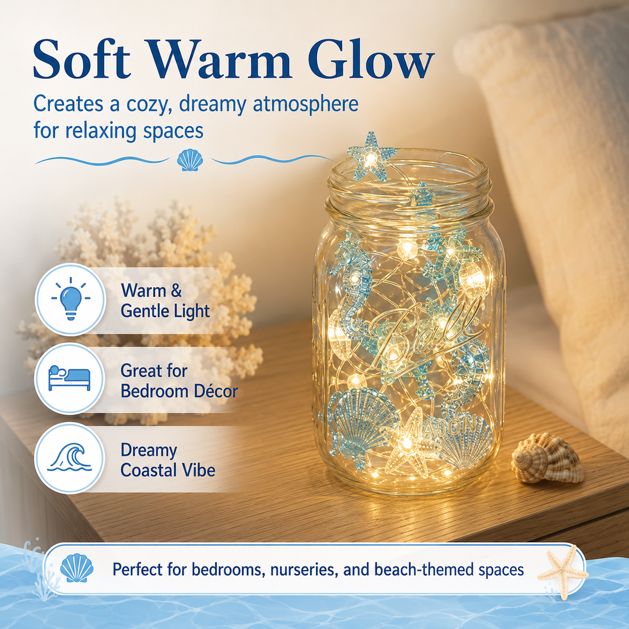 Ocean-Themed LED String Lights, 10 LED Sea Animal Fairy Lights Battery Operated for Bedroom, Nursery, Party & Coastal Home Decor