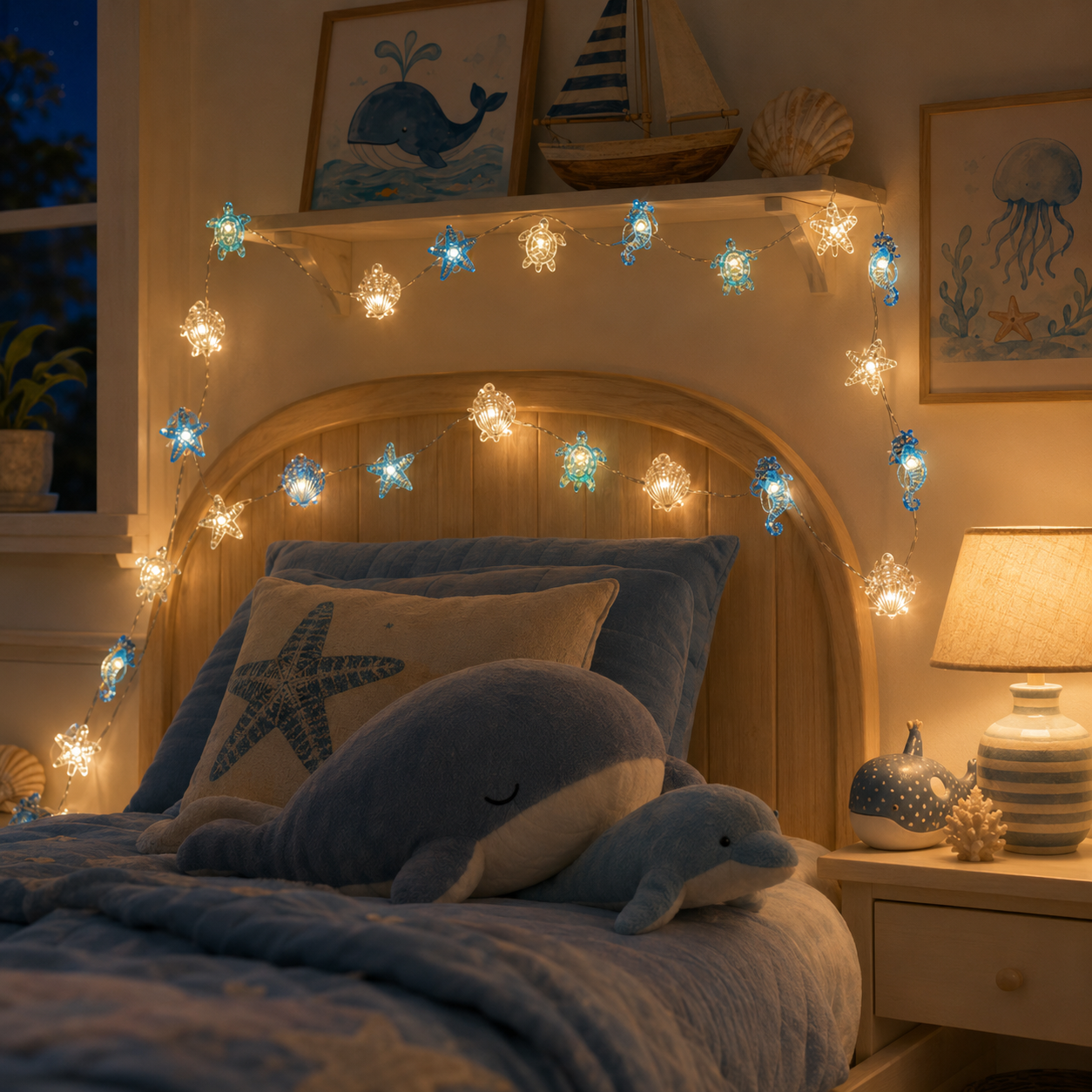 Ocean-Themed LED String Lights, 10 LED Sea Animal Fairy Lights Battery Operated for Bedroom, Nursery, Party & Coastal Home Decor