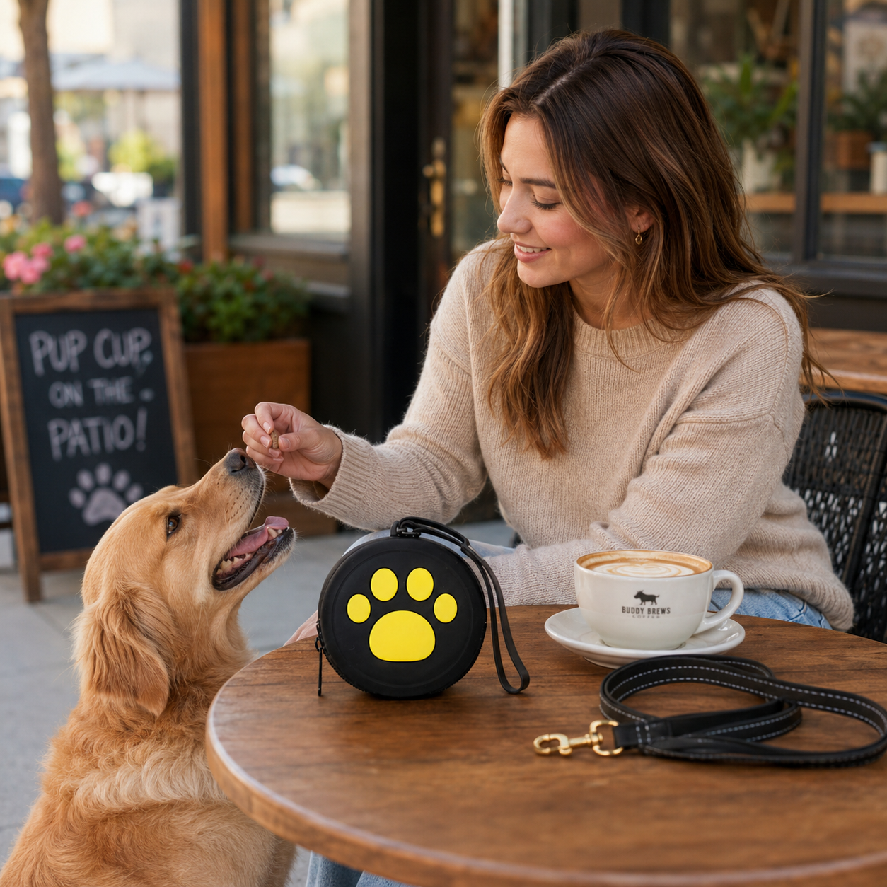Compact Black Paws Pet Treat Pouch – Portable Dog & Cat Snack Holde