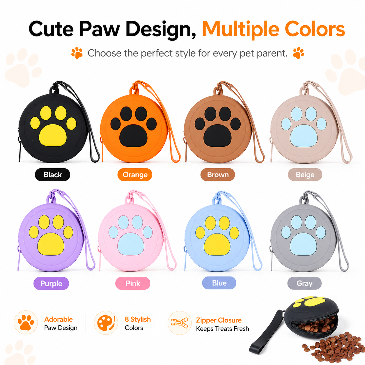 Compact Black Paws Pet Treat Pouch – Portable Dog & Cat Snack Holde