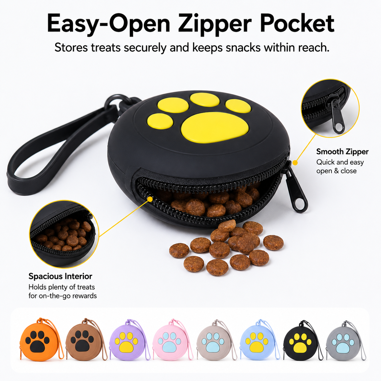Compact Black Paws Pet Treat Pouch – Portable Dog & Cat Snack Holde