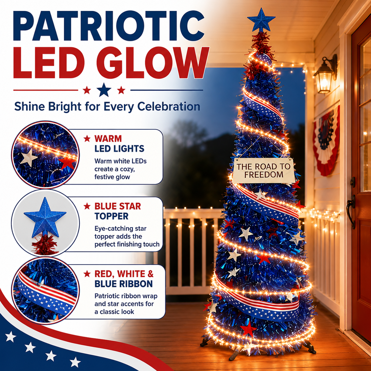 Patriotic LED Decorative Tree – 4th of July Outdoor/Indoor Decor