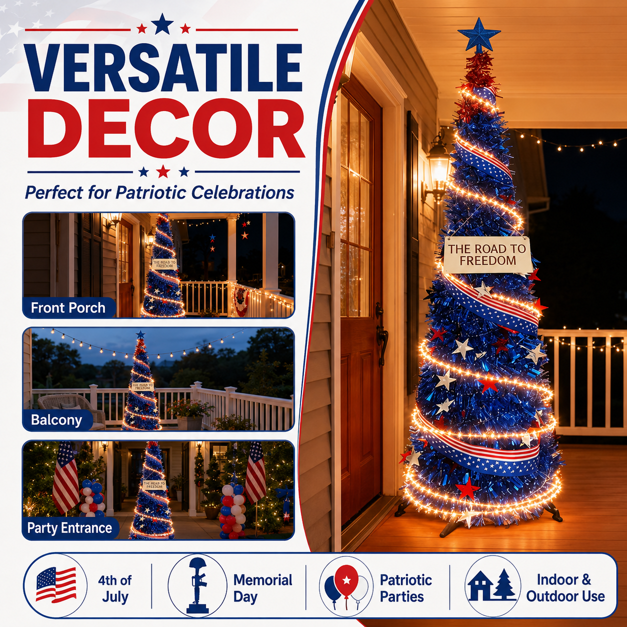 Patriotic LED Decorative Tree – 4th of July Outdoor/Indoor Decor